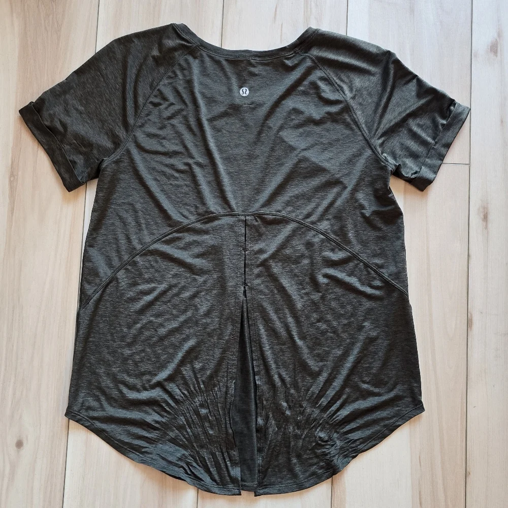 Lululemon Open Up Tie Back Tee In Dark Olive
